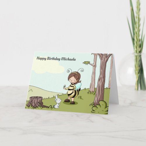 Illustrated Bee Themed Personalized Happy Birthday Card