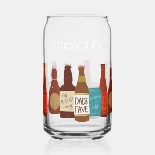Illustrated Beer Bottles Dad Fathers Day Can Glass