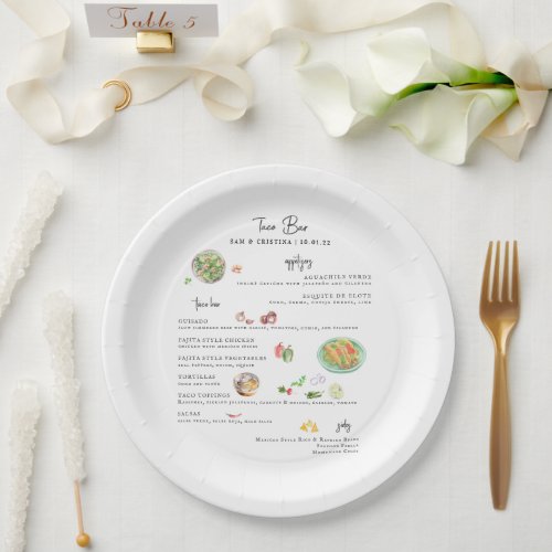 Illustrated Bespoke  Taco Bar Wedding Menu Paper Plates