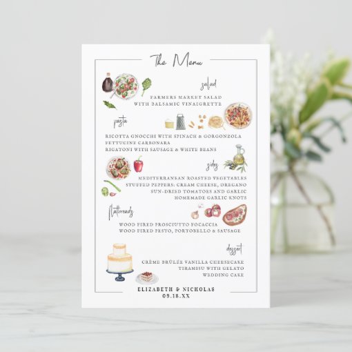 Illustrated Bespoke Wedding Menu Zazzle