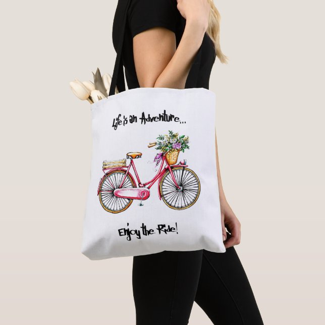 Illustrated bicycle with floral basket tote bag (Close Up)