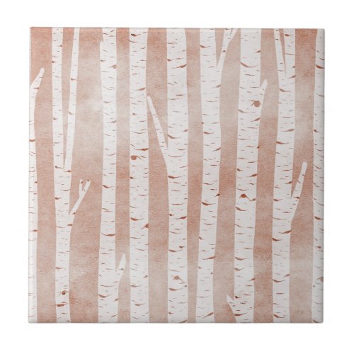 Illustrated Birch Trees Ceramic Tile