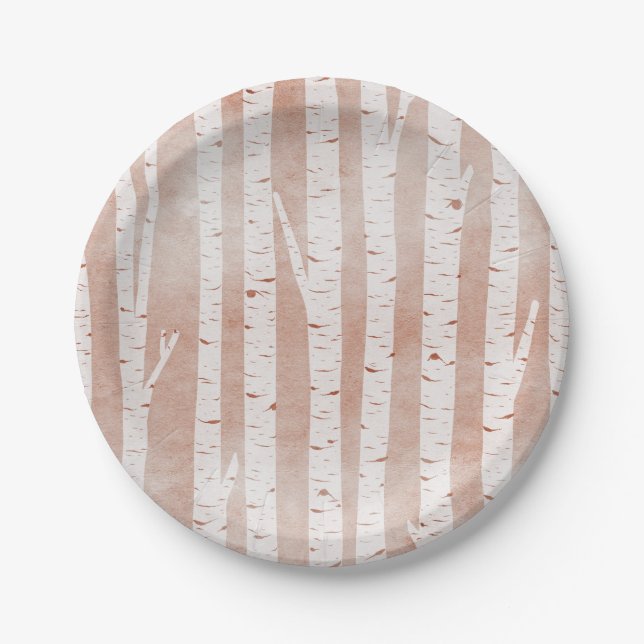 Illustrated Birch Trees Paper Plates (Front)