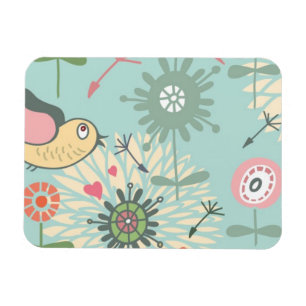 Illustrated Birds and Spring Flowers Magnet
