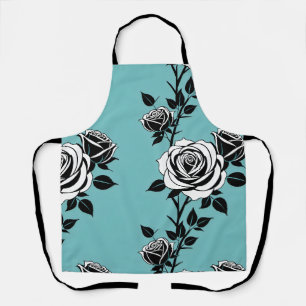 Illustrated Black And White Roses  Apron
