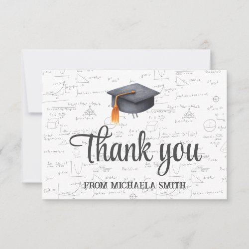 Illustrated Black Mathematics Graduation Hat Thank You Card
