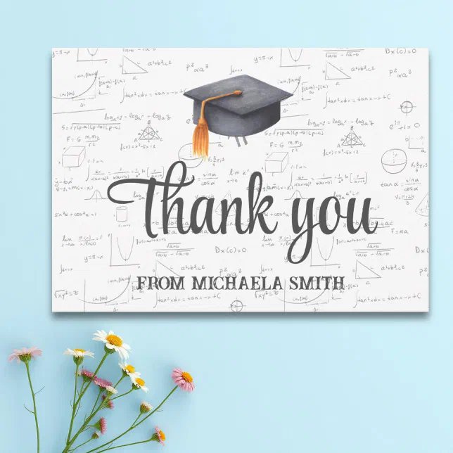 Illustrated Black Mathematics Graduation Hat Thank You Card | Zazzle