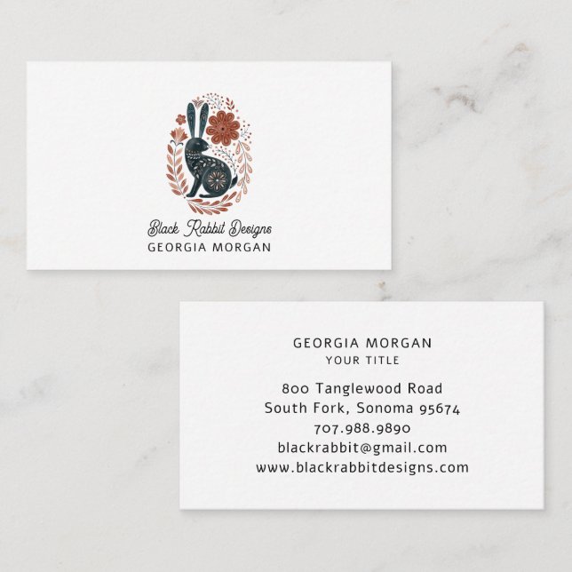 Illustrated Black Rabbit  Business Card (Front/Back)