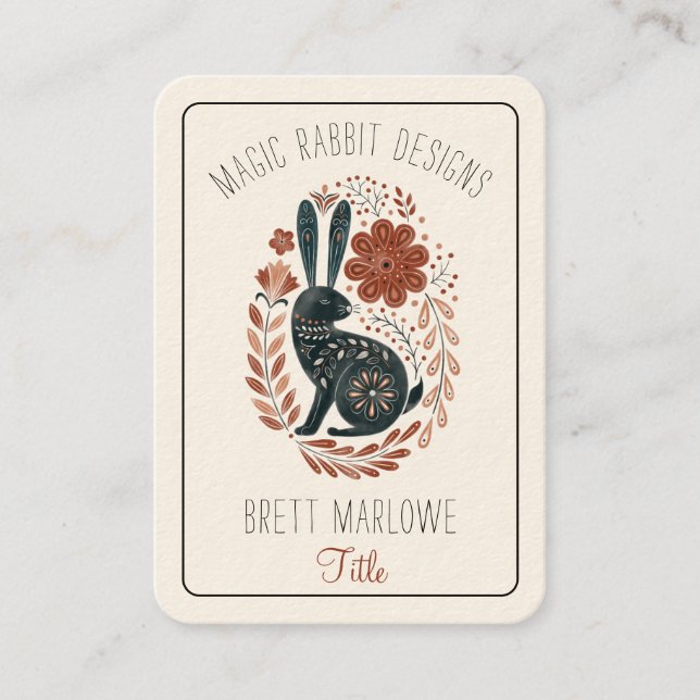 Illustrated Black Rabbit  Business Card (Front)