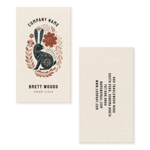 Illustrated Black Rabbit Floral Folk Art Business Card