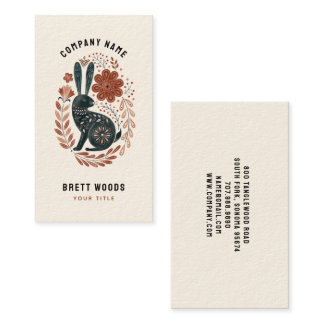 Illustrated Black Rabbit Floral Folk Art Business Card
