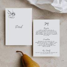 illustrated Black & White Wedding Details Card