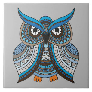 Illustrated Blue Owl Ceramic Tile