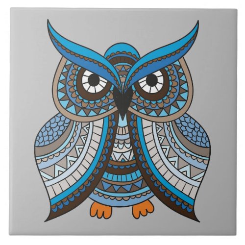 Illustrated Blue Owl  Ceramic Tile