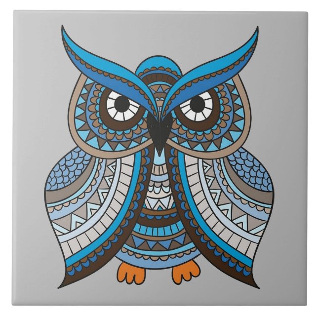 Illustrated Blue Owl  Ceramic Tile (Front)