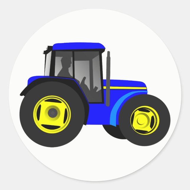 Illustrated Blue Tractor Classic Round Sticker (Front)