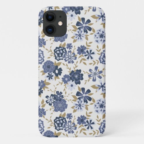 Illustrated Blue Vector Flowers Vines Botanical iPhone 11 Case