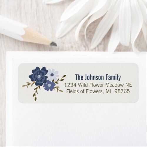 Illustrated Blue Vector Flowers Vines Label