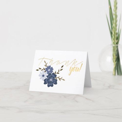 Illustrated Blue Vector Flowers Vines Thank You Card