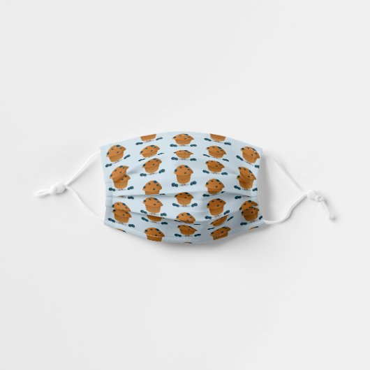 Illustrated Blueberry Muffin Fruit Smiling Cartoon Kids' Cloth Face Mask (Front, Unfolded)