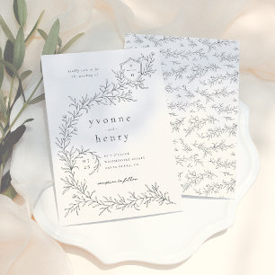Illustrated Botanical Floral Black & Cream Wedding Invitation