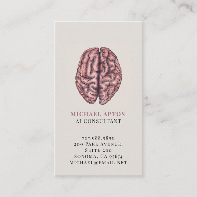 Illustrated Brain AI Consultant Business Card (Front)