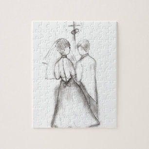 Illustrated Bride and Groom Jigsaw Puzzle
