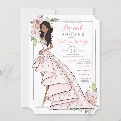 Illustrated Bride Floral Bridal Shower Invitation