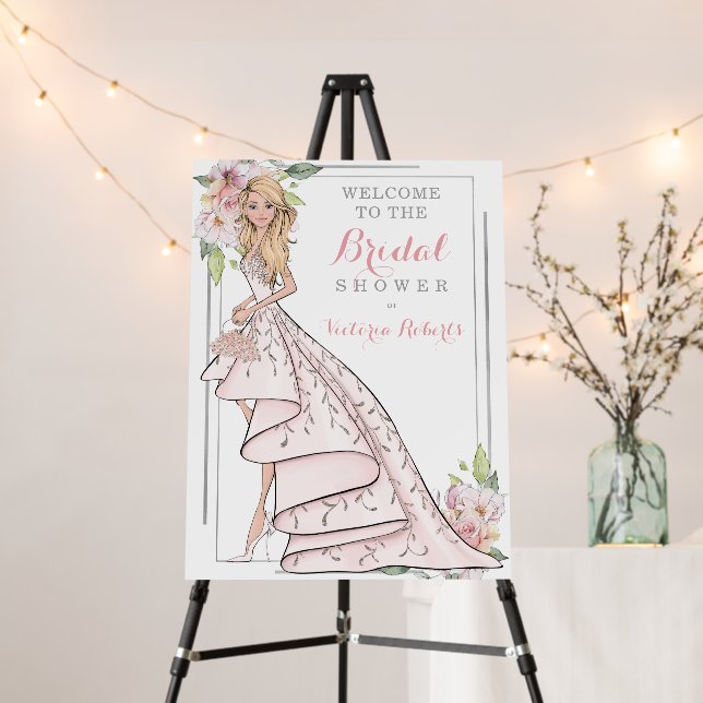 Illustrated Bride in Gown Welcome Sign (In Situ (Stand))
