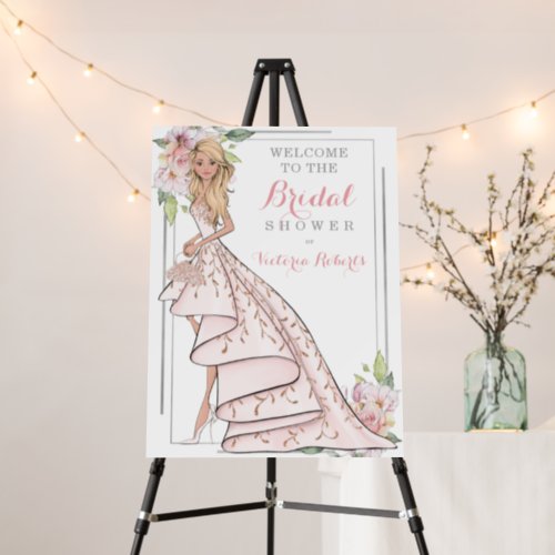 Illustrated Bride in Gown Welcome Sign