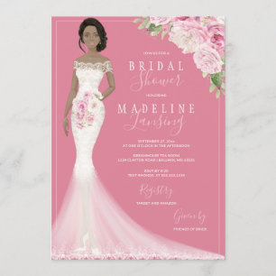 Illustrated Bride in Lace Gown Bridal Shower Invitation