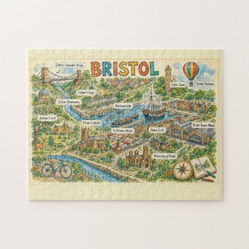 Illustrated Bristol Landmarks Adventure Map Jigsaw Puzzle