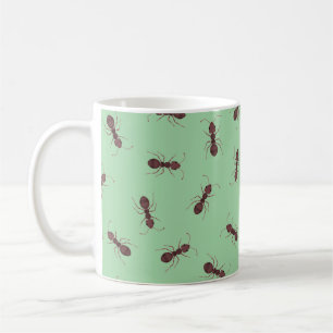 Illustrated Brown Ants on Green Coffee Mug