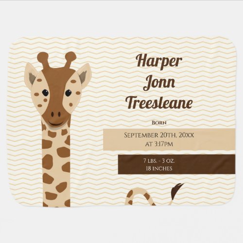 Illustrated Brown Tan Giraffe Animal Baby Birth Baby Blanket