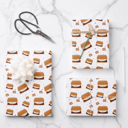 Illustrated Brown White Smiling Smore Pattern Wrapping Paper Sheets