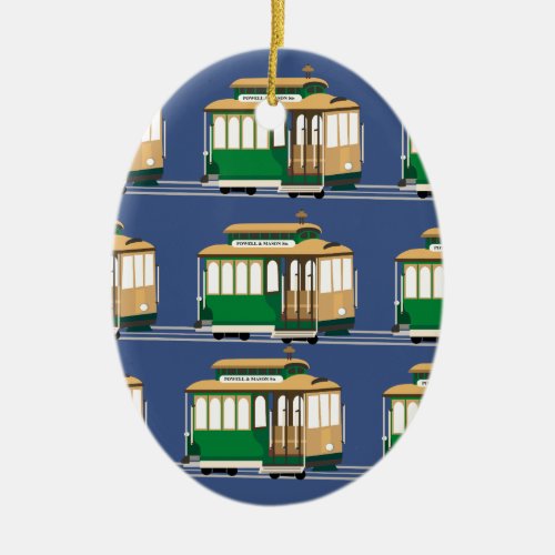 Illustrated Cable Car Pattern Ceramic Ornament