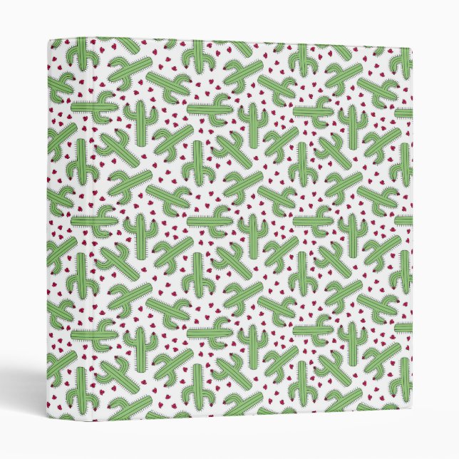 Illustrated Cactus & Pink Flowers Pattern 3 Ring Binder (Front/Spine)