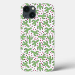 Illustrated Cactus &amp; Pink Flowers Pattern iPhone 13 Case