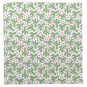 Illustrated Cactus & Pink Flowers Pattern Cloth Napkin