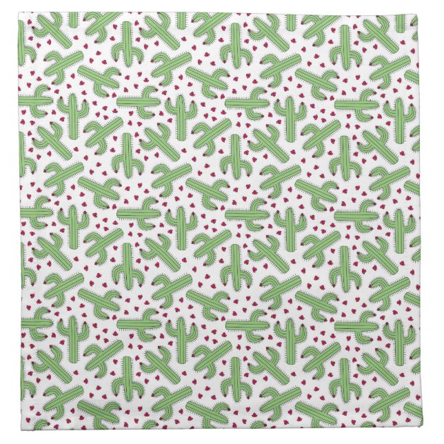Illustrated Cactus & Pink Flowers Pattern Cloth Napkin (Front)