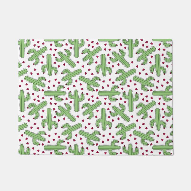 Illustrated Cactus & Pink Flowers Pattern Doormat (Front)