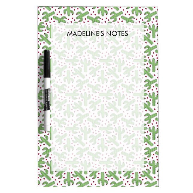 Illustrated Cactus & Pink Flowers Pattern Dry-Erase Board (Front)