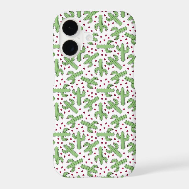 Illustrated Cactus & Pink Flowers Pattern Iphone Case (Back)