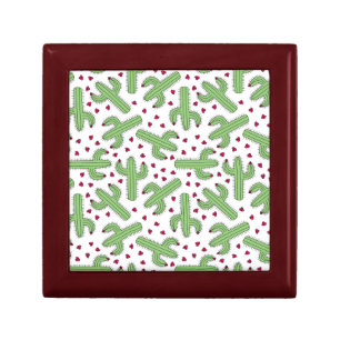 Illustrated Cactus & Pink Flowers Pattern Jewelry Box