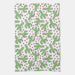 Illustrated Cactus &amp; Pink Flowers Pattern Kitchen Towel