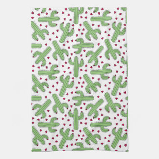 Illustrated Cactus & Pink Flowers Pattern Kitchen Towel