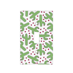 Illustrated Cactus & Pink Flowers Pattern Light Switch Cover