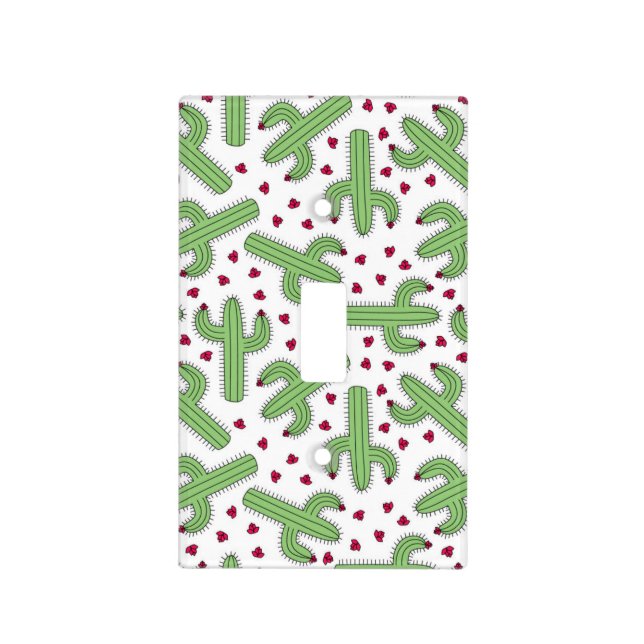 Illustrated Cactus & Pink Flowers Pattern Light Switch Cover (Front)