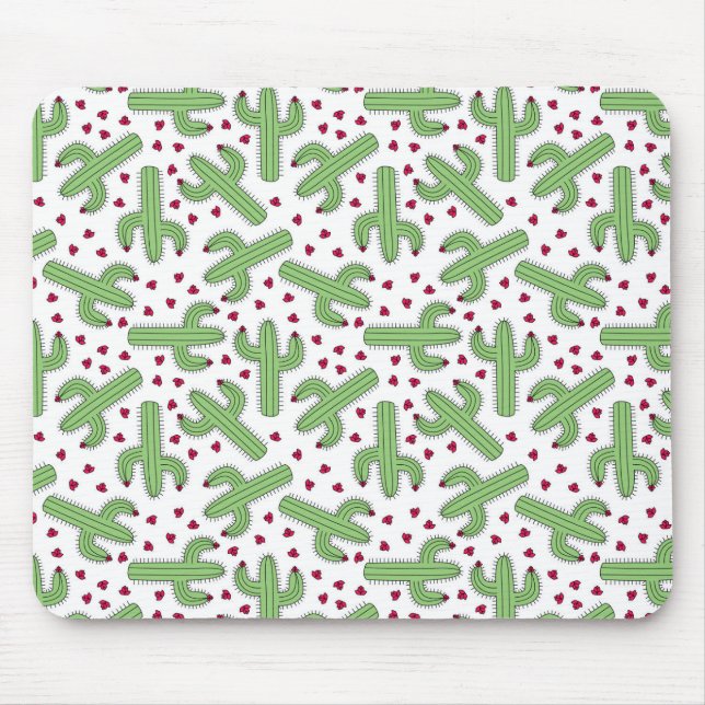 Illustrated Cactus & Pink Flowers Pattern Mouse Pad (Front)