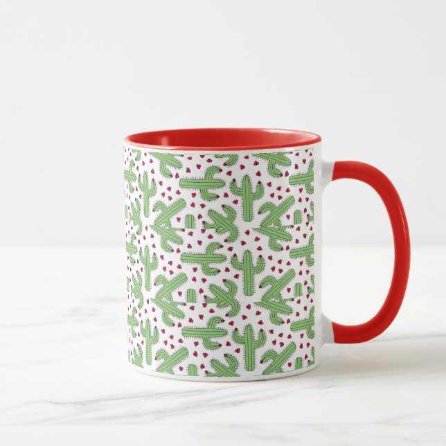 Illustrated Cactus & Pink Flowers Pattern Mug (Right)